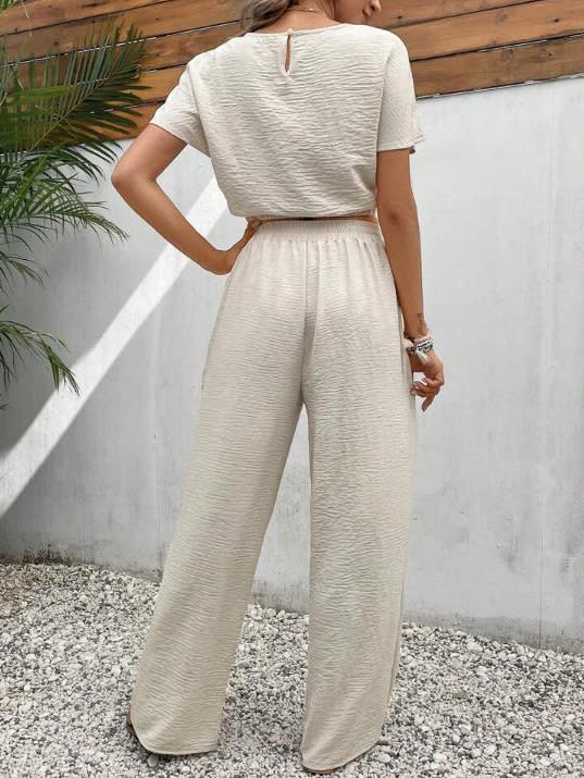 Women's Solid Color Round Neck Slim Fit Sleeveless Top Trousers Suit view 2