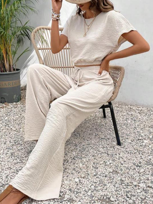 Women's Solid Color Round Neck Slim Fit Sleeveless Top Trousers Suit view 8