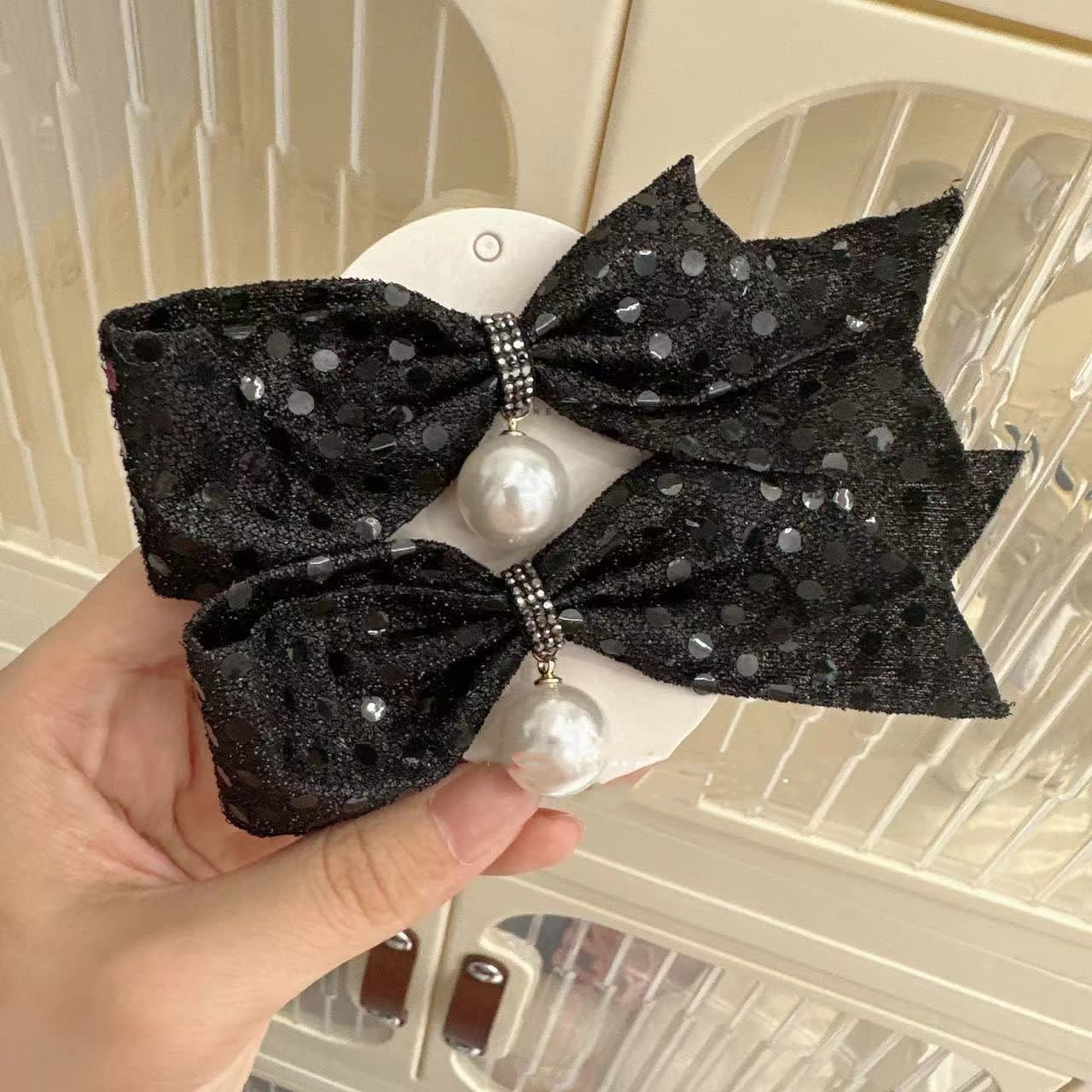 Super  Rhinestone Gray Bow Barrettes Fashion view 3