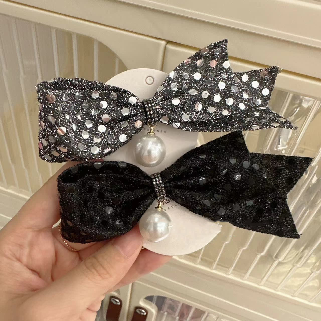 Super  Rhinestone Gray Bow Barrettes Fashion view 2