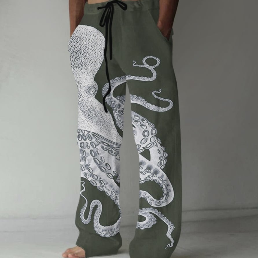 Men's Loose Casual Straight-leg 3D Printed High Waist Wide Leg Pants view 15