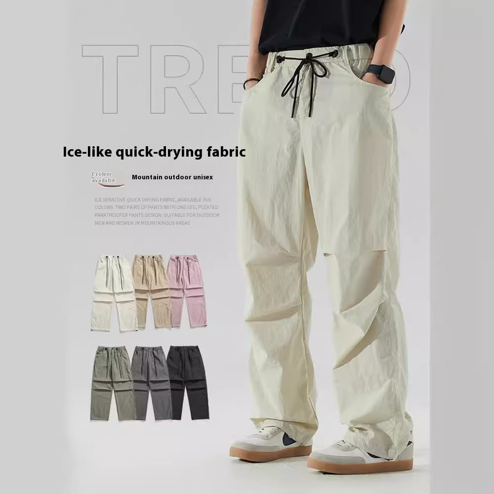American Wide-leg Paratrooper Ice Silk Overalls Thin Quick-drying view 1
