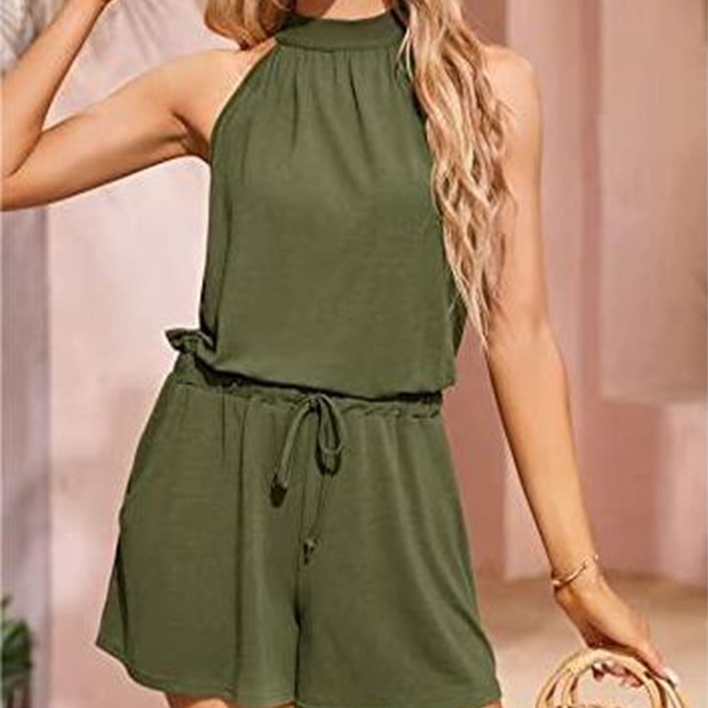 Women's Waist-controlled Lace-up Halter Loose Printed Jumpsuit view 8