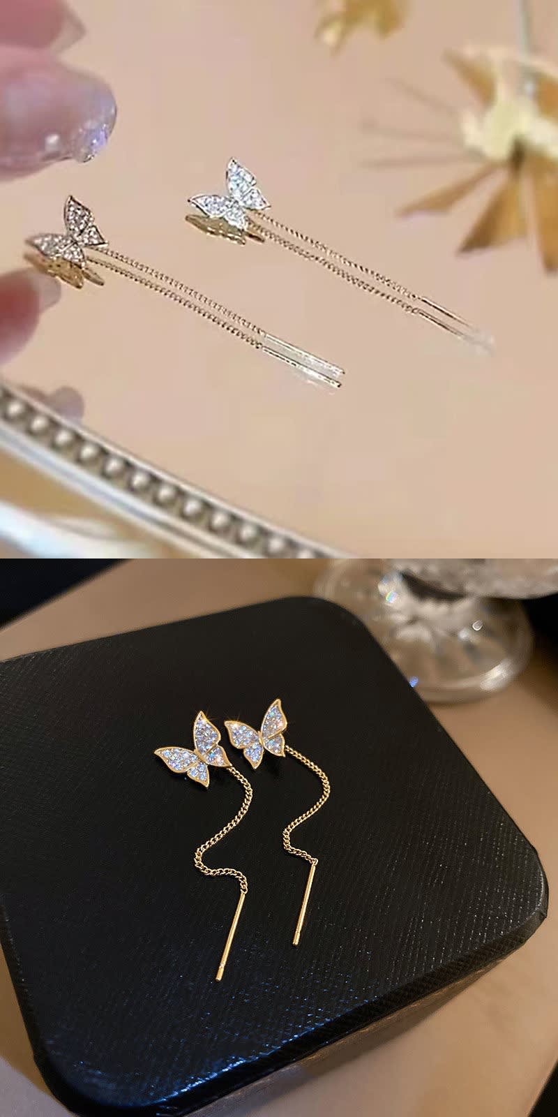 925 Silver Needle Long Tassel Butterfly Earrings view 7