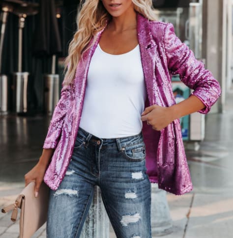 Sequined Long Sleeve Elegant Small Blazer view 5