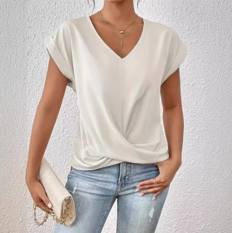 Fashion V-neck Short-sleeve T-shirt Summer Casual Irregular Knot Top For Women Clothing view 20