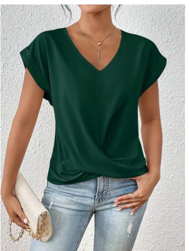 Fashion V-neck Short-sleeve T-shirt Summer Casual Irregular Knot Top For Women Clothing view 9