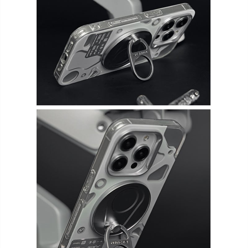 Electroplated Mechanical Silver Phone Case Personalized Magnetic Bracket view 3