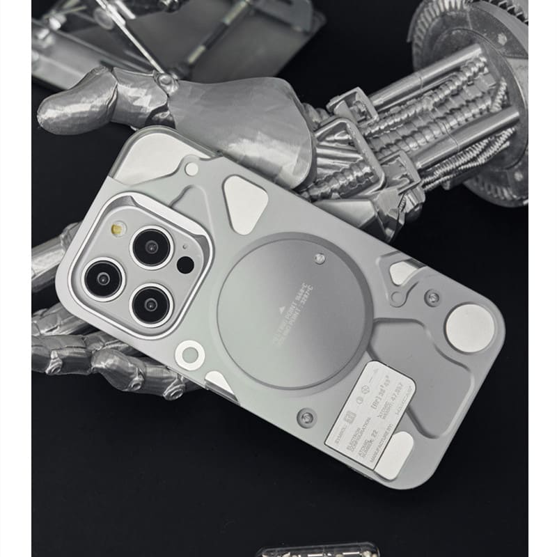 Electroplated Mechanical Silver Phone Case Personalized Magnetic Bracket view 5