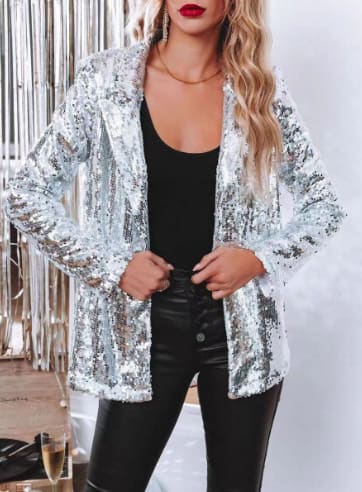 Sequined Long Sleeve Elegant Small Blazer view 4