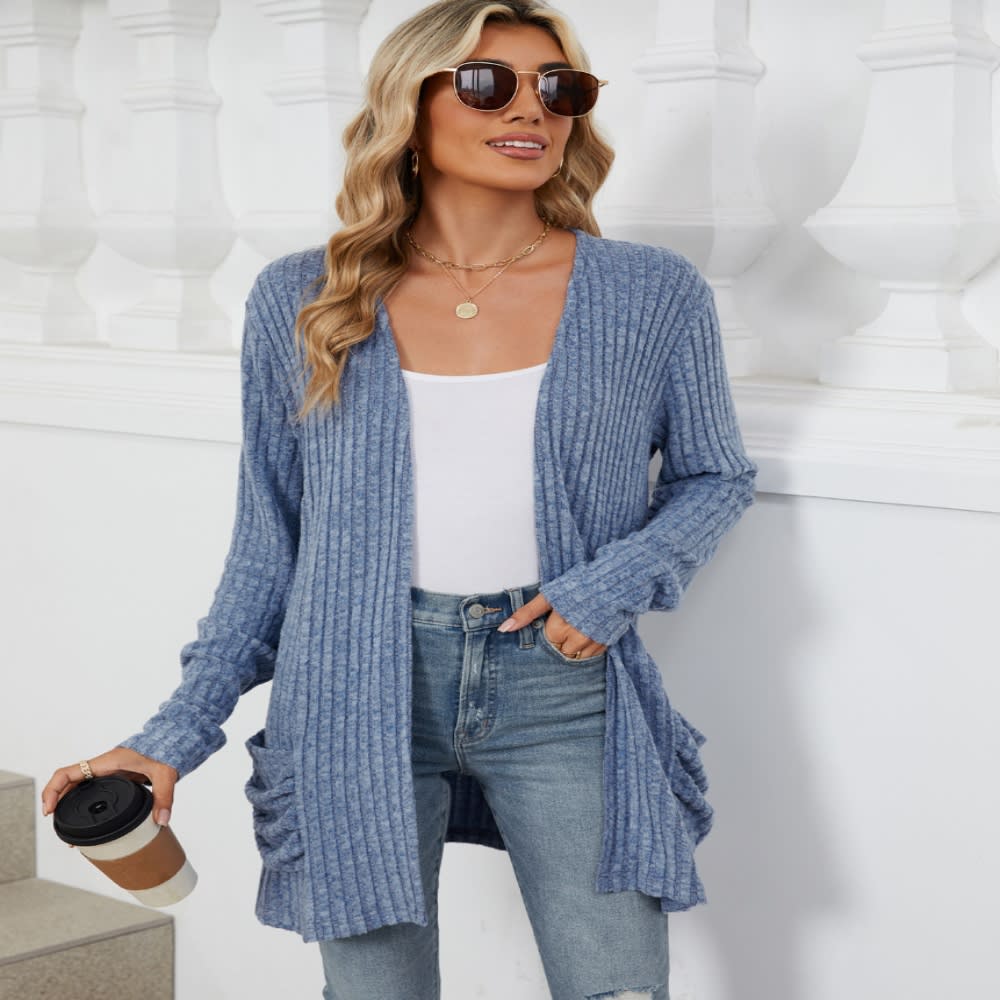 Solid Color Pocket Long Sleeve Bottoming Cardigan Knitwear view 7