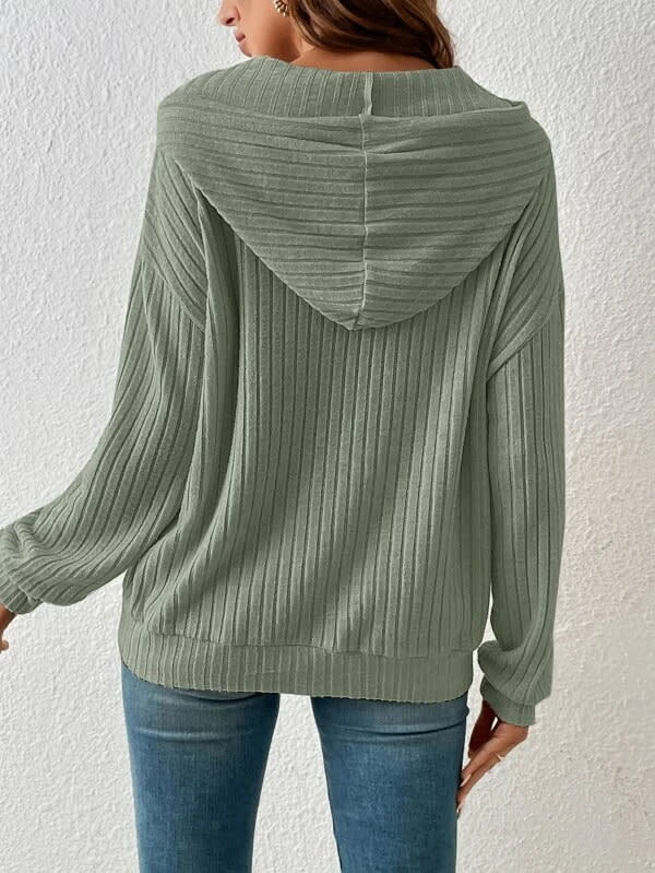 Fashion Drawstring Long-sleeved Hooded Sweatshirt With Pockets Solid Sunken Stripe Hoodie Knitwear Womens Clothing view 9
