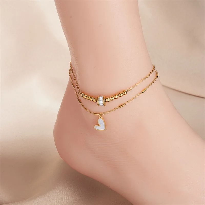 Fashion Jewelry Boho Classic Love Heart Ankle Chain Double Layer Chain Bracelet Anklet Charm Tassel Leg Chain On Foot Chain Women Party Jewelry Accessories view 4