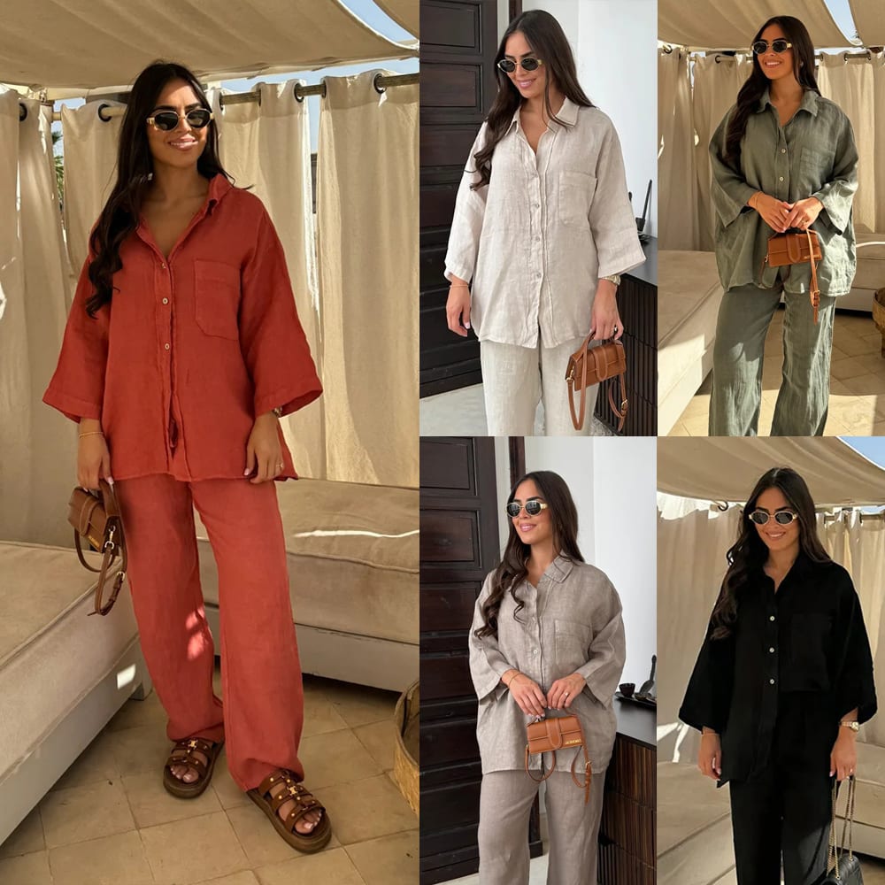 Casual Polyester Pocket Shirt Pants Suitable For Women's Wide Leg Pants, Long Sleeved Shirt Set, Women's Loose High Street Two-piece Set view 11