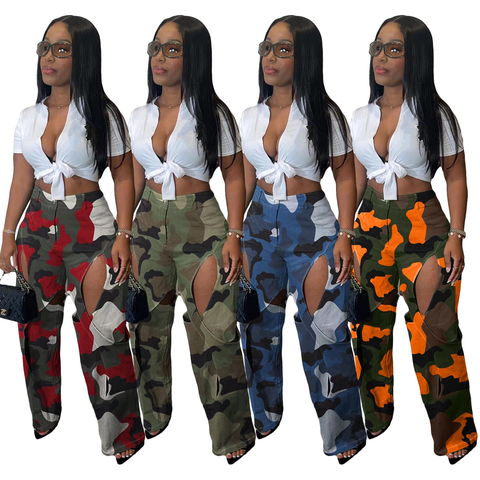 Fashion Digital HD Printing Hole Cross Straight-leg Overalls view 3