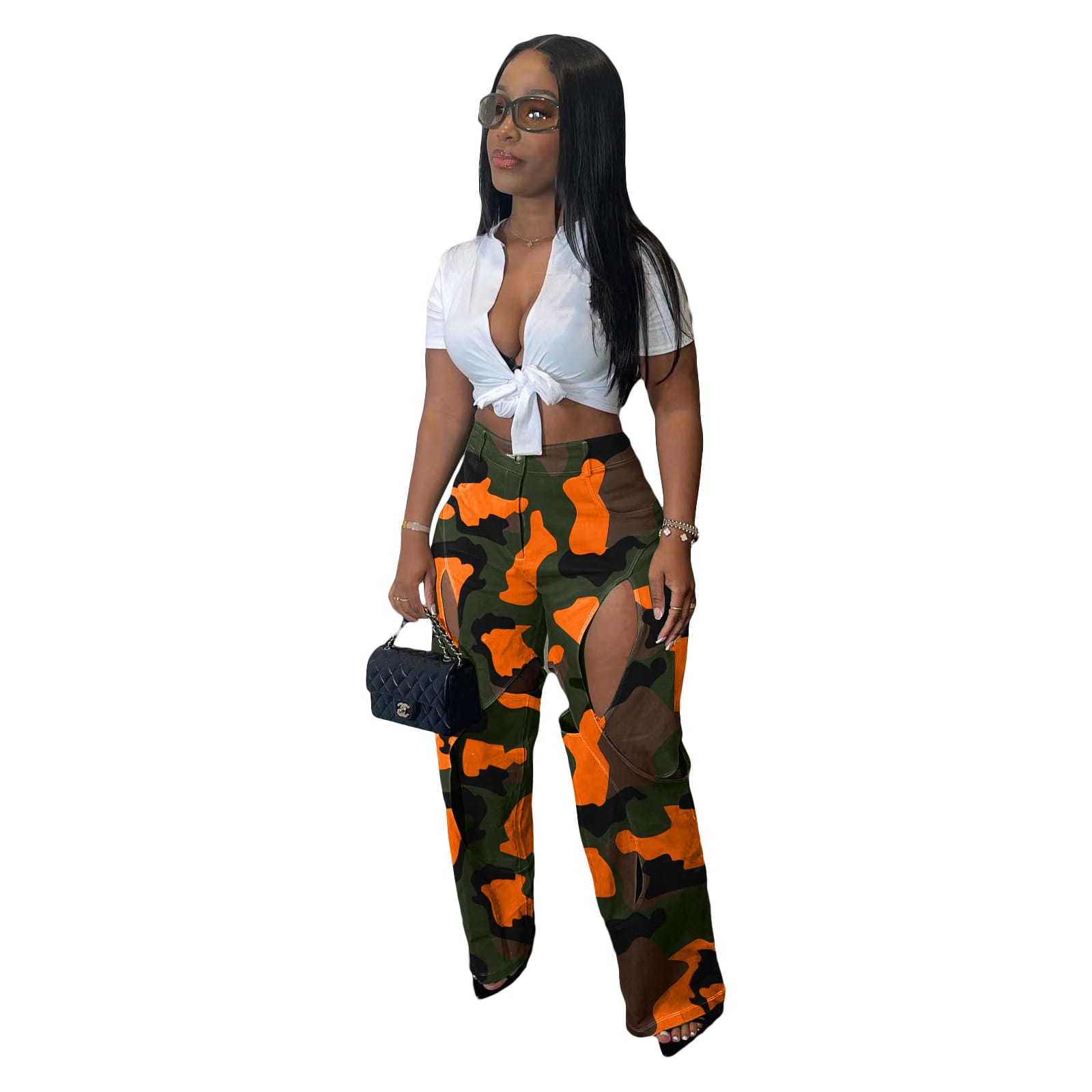 Fashion Digital HD Printing Hole Cross Straight-leg Overalls view 5