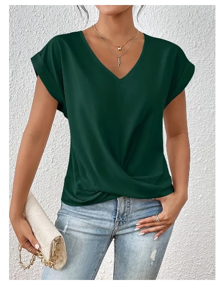 Fashion V-neck Short-sleeve T-shirt Summer Casual Irregular Knot Top For Women Clothing view 2