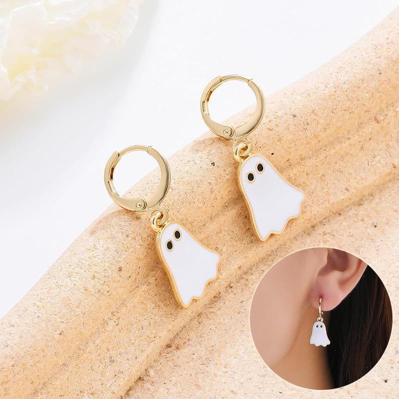 Halloween Ghost Earrings For Women Gold Ghost Huggie Hoop Earrings Halloween Jewelry Cute BOO Halloween Earrings view 3
