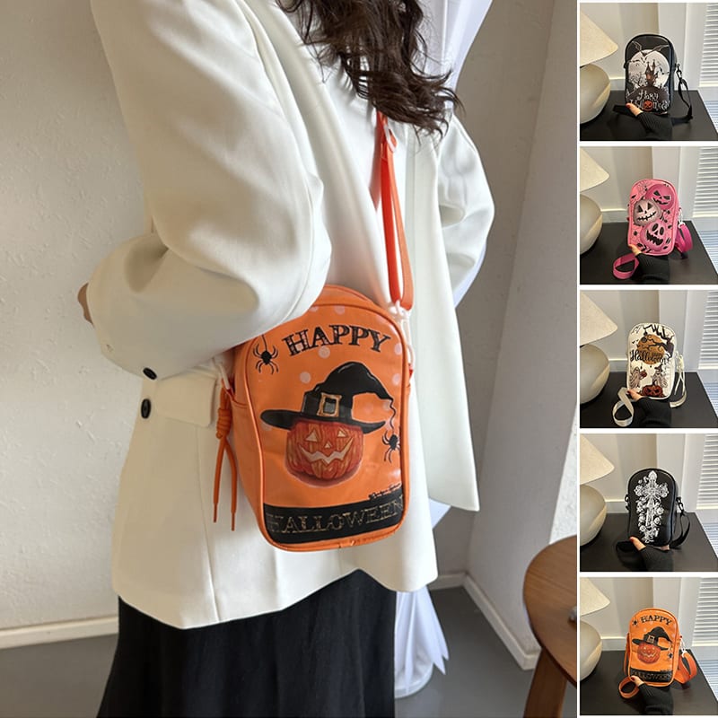 Halloween Graffiti Phone Bag Girls Funny Cartoon Pumpkin Ghost Bat Print Crossbody Bag For Women Mini Personality Creative Shoulder Bags view 8
