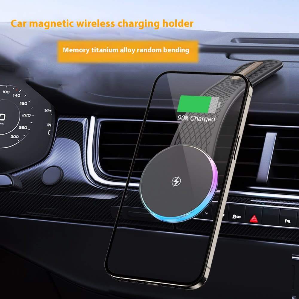 Car Magnetic Colorful Light Titanium Alloy Car Wireless Charging Bracket view 3