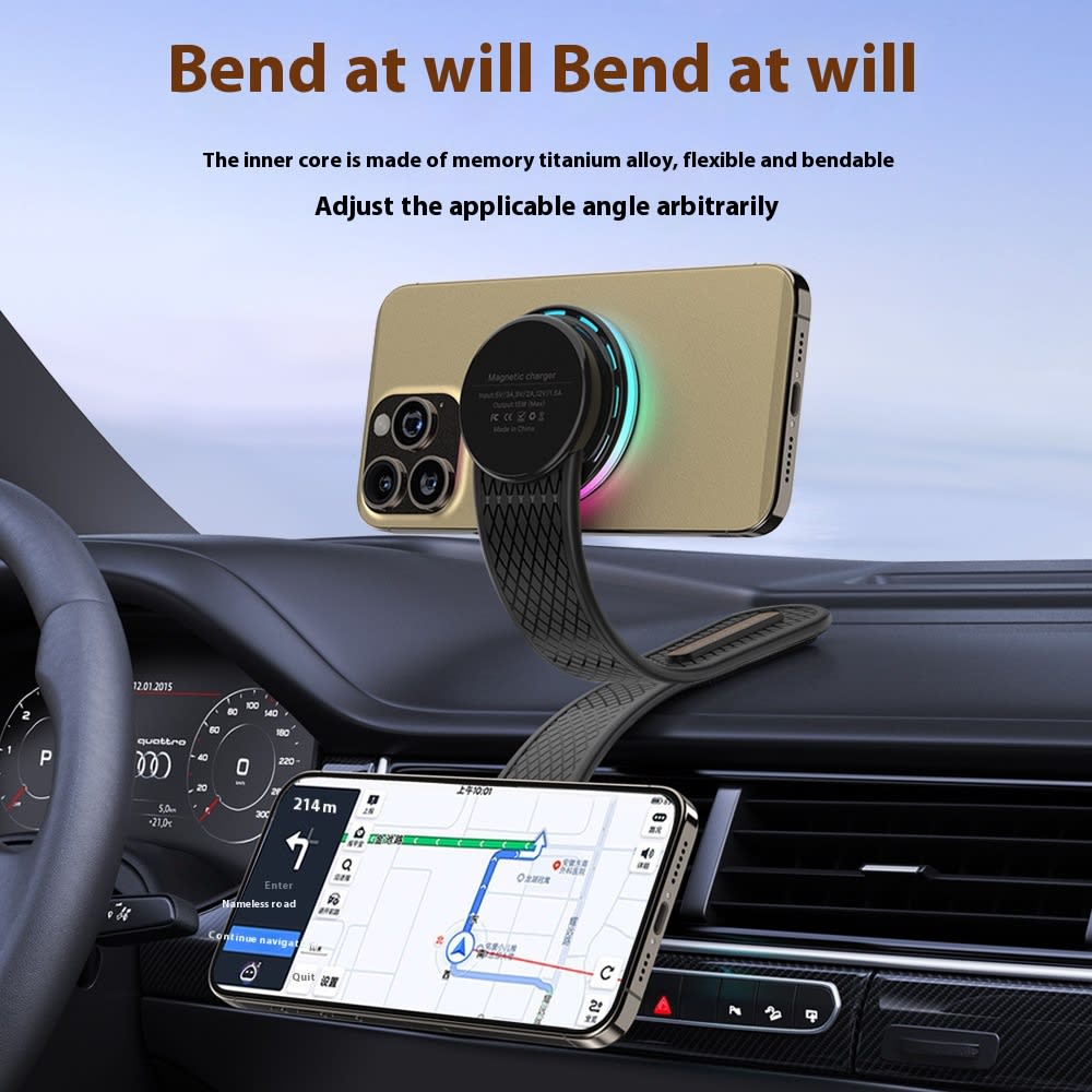 Car Magnetic Colorful Light Titanium Alloy Car Wireless Charging Bracket view 4