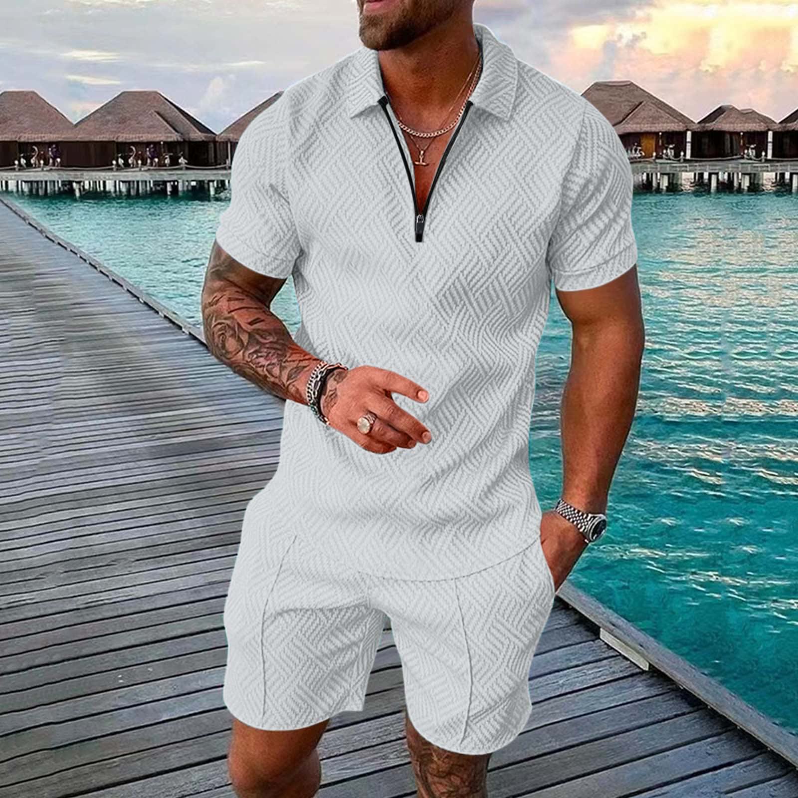 New Men's Summer Short Sleeve Shorts Casual Suit view 5