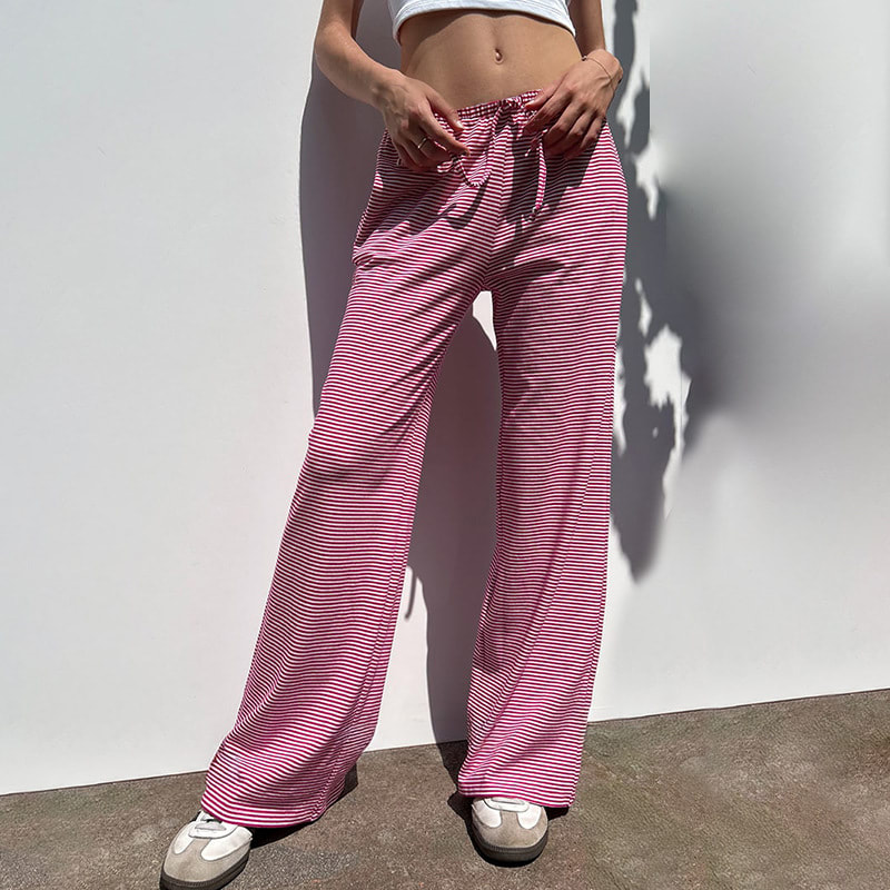 Women's Striped Print Trousers Y2K Fashion Casual Lace Up Home Straight  Wide-leg Pants view 11