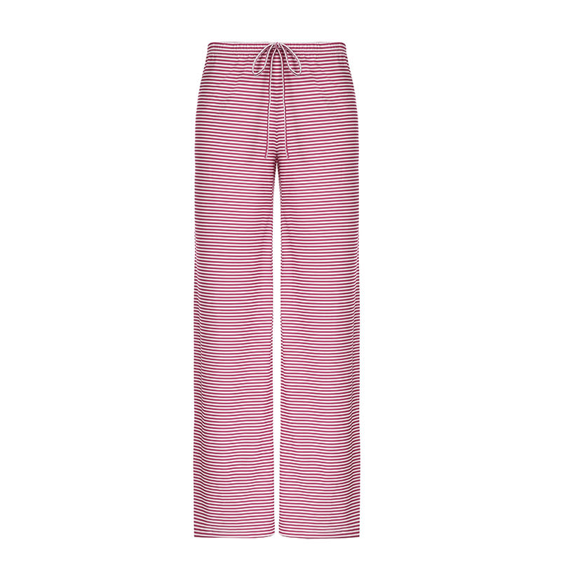 Women's Striped Print Trousers Y2K Fashion Casual Lace Up Home Straight  Wide-leg Pants view 12