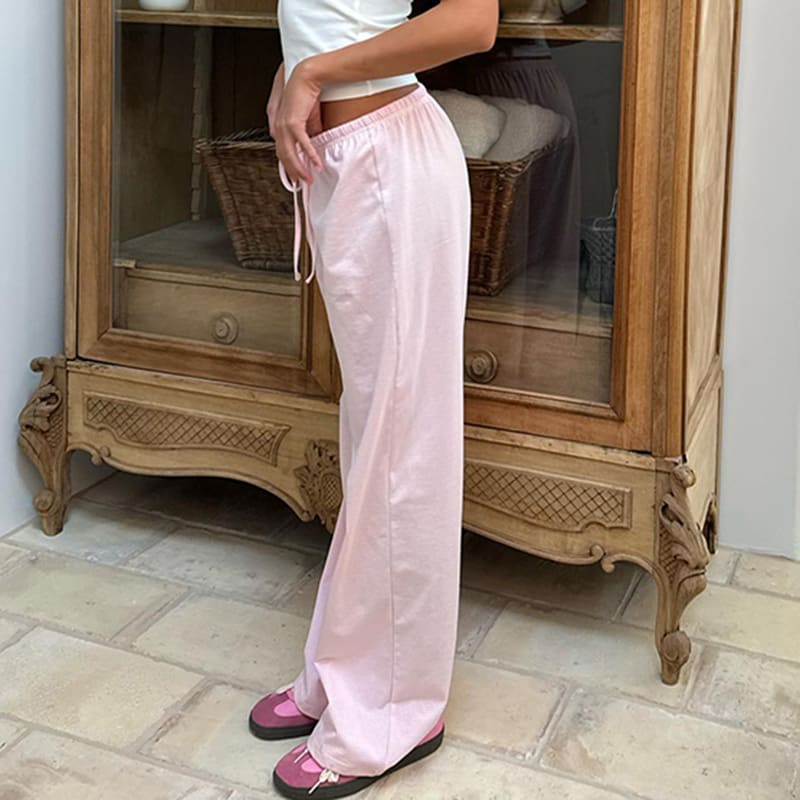 Women's Striped Print Trousers Y2K Fashion Casual Lace Up Home Straight  Wide-leg Pants view 5