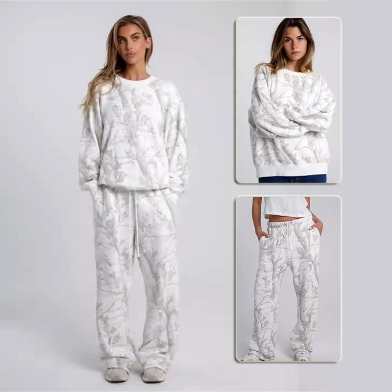 Autumn Winter Two Piece Sets Women Camouflage Hoodie Maple Leaf Print Sweatshirt Suit Sports Hoodie Sportswear view 8