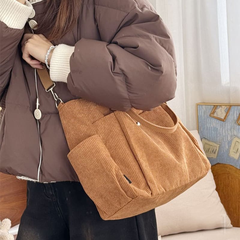 Thick Corduroy Shoulder Bags Simple All-match Commute Totes Student Leisure Artistic Portable Messenger Bag view 5