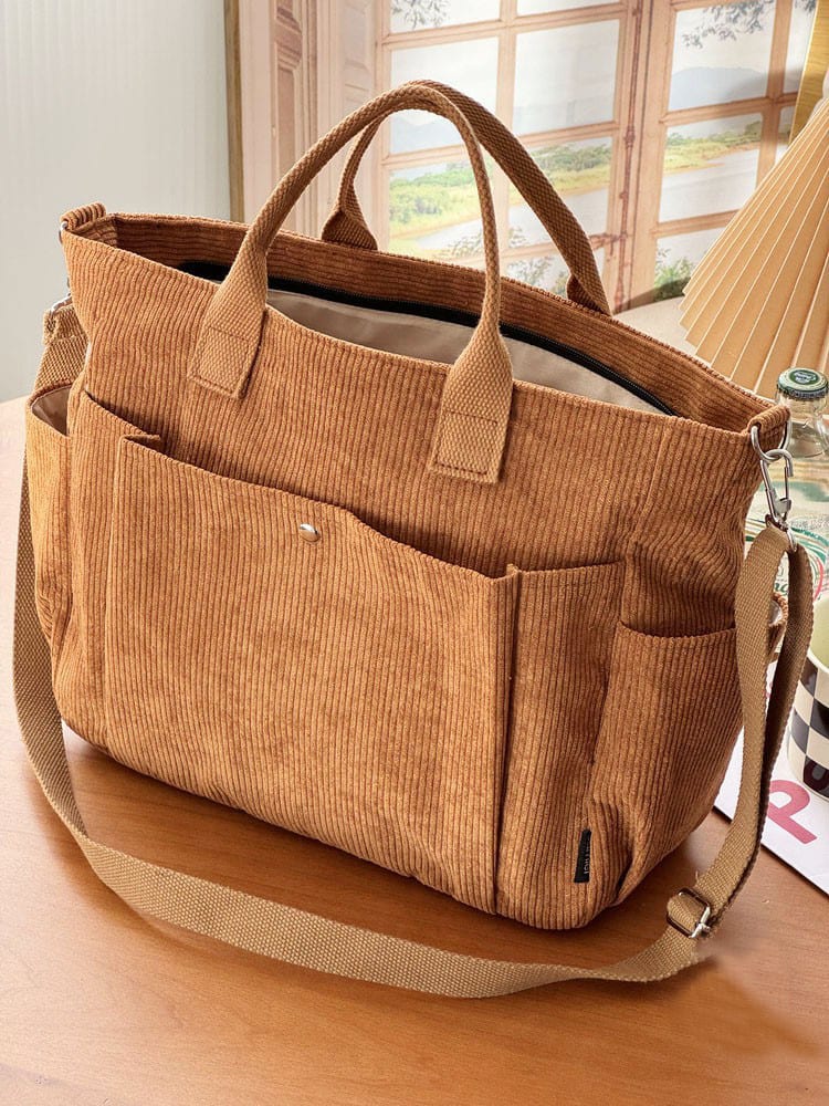 Thick Corduroy Shoulder Bags Simple All-match Commute Totes Student Leisure Artistic Portable Messenger Bag view 2