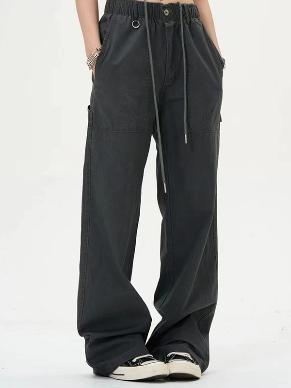 Drape Women's Large Pocket Design Straight Loose High Waist Casual Trousers view 8