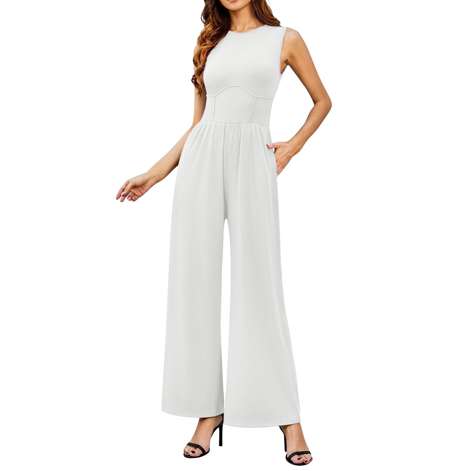 Temperament Pure Color Slim Sleeveless Jumpsuit view 2
