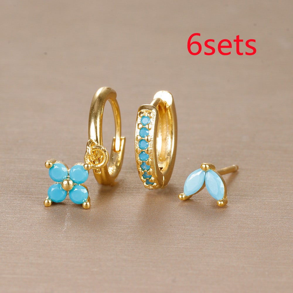 Flower Studded Diamond Stacked Earring Set view 14