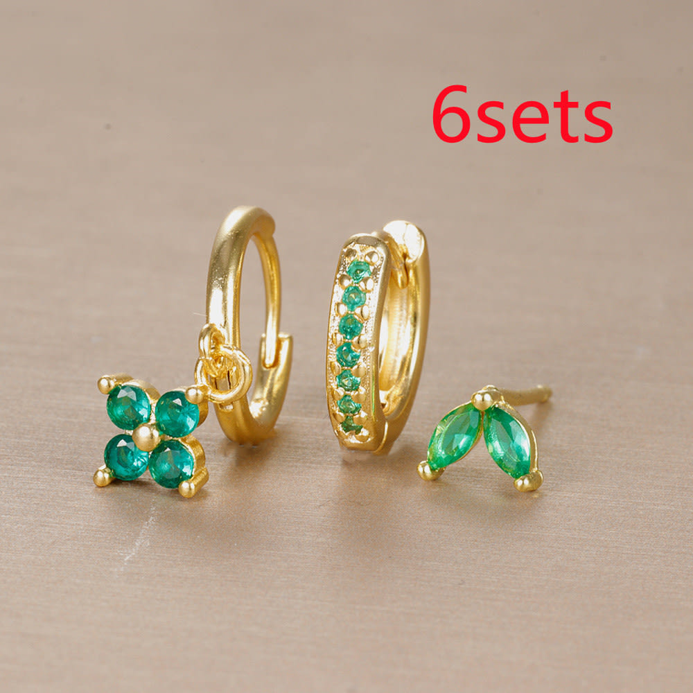 Flower Studded Diamond Stacked Earring Set view 16
