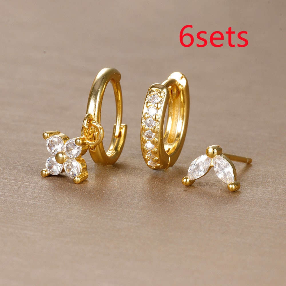 Flower Studded Diamond Stacked Earring Set view 26