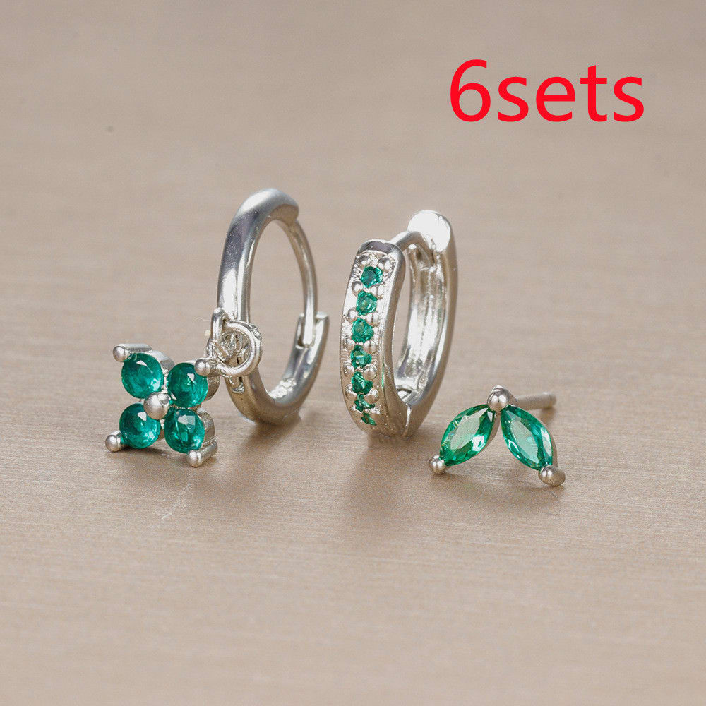 Flower Studded Diamond Stacked Earring Set view 9