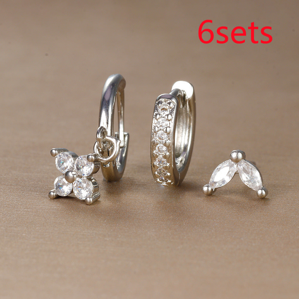 Flower Studded Diamond Stacked Earring Set view 19
