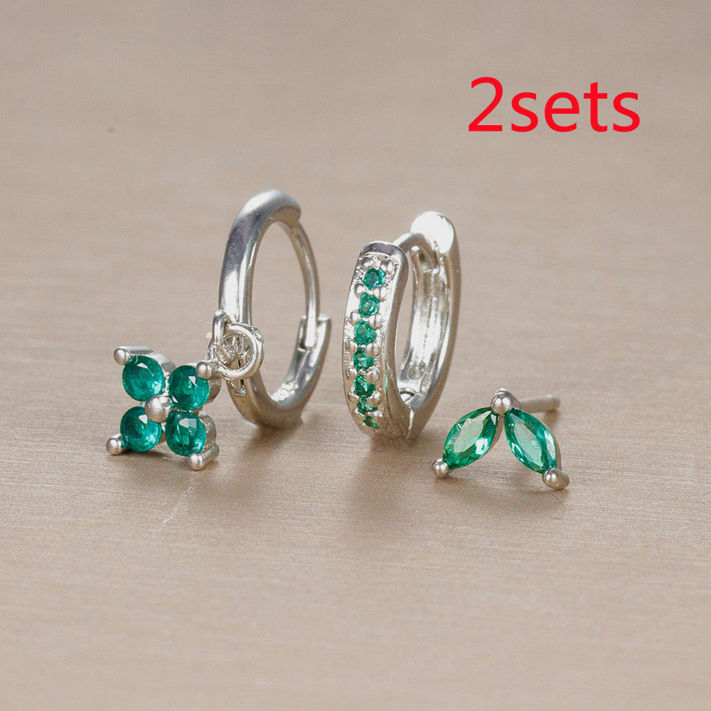 Flower Studded Diamond Stacked Earring Set view 22