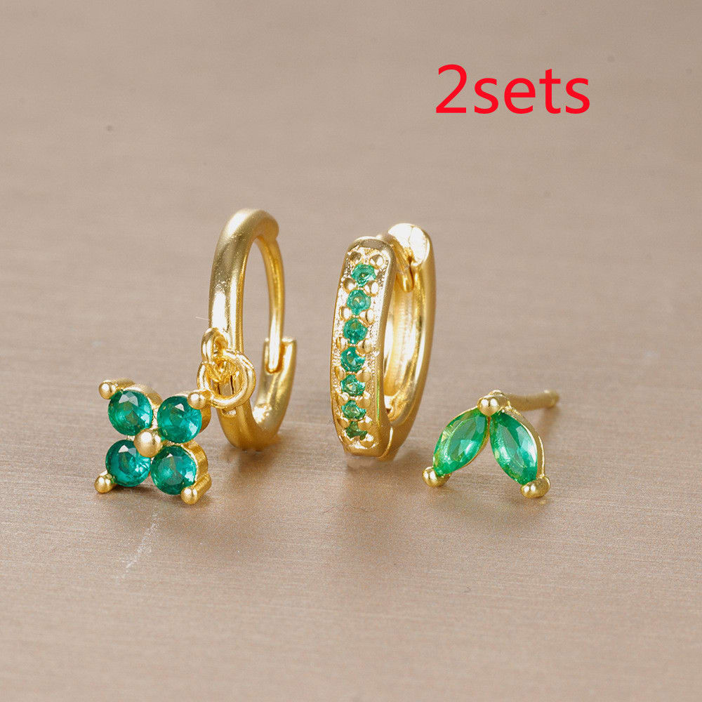 Flower Studded Diamond Stacked Earring Set view 24
