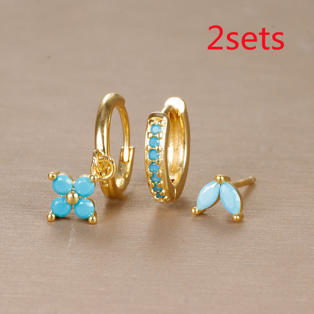 Flower Studded Diamond Stacked Earring Set view 1