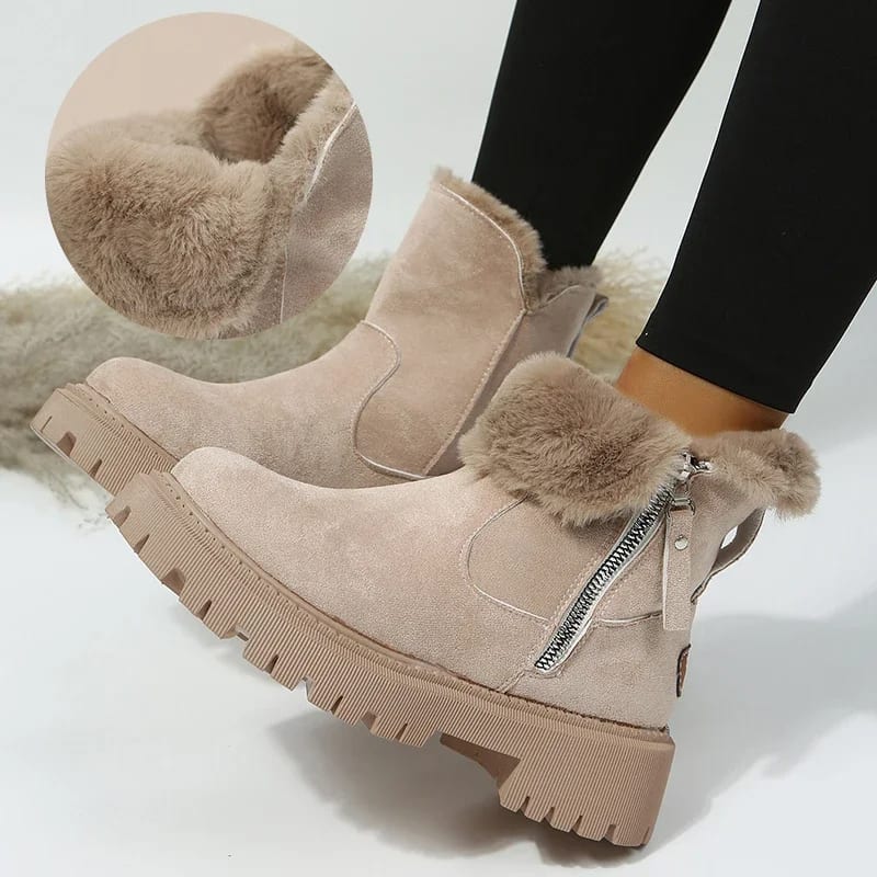 Women's Snow Boots Winter Warm Foldable Plush Tube Short Boot Solid Color Round-toe Platform Shoes view 8