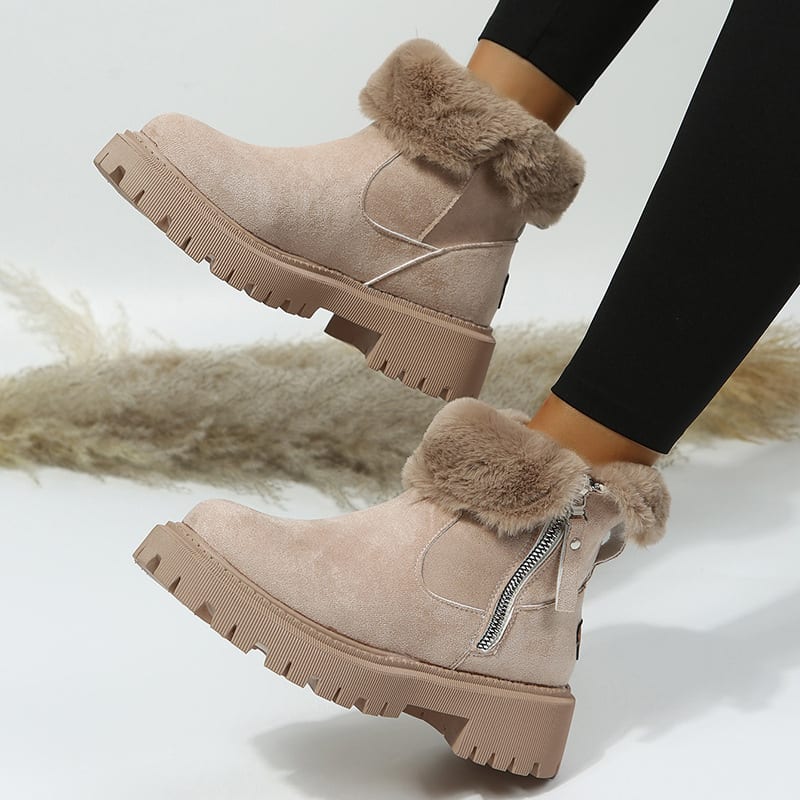 Women's Snow Boots Winter Warm Foldable Plush Tube Short Boot Solid Color Round-toe Platform Shoes view 2