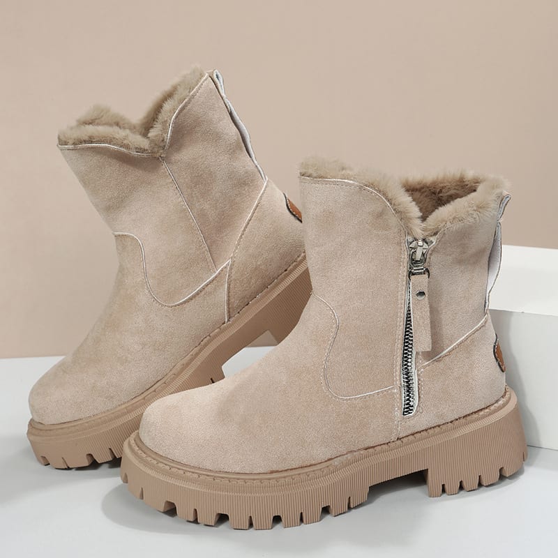 Women's Snow Boots Winter Warm Foldable Plush Tube Short Boot Solid Color Round-toe Platform Shoes view 7
