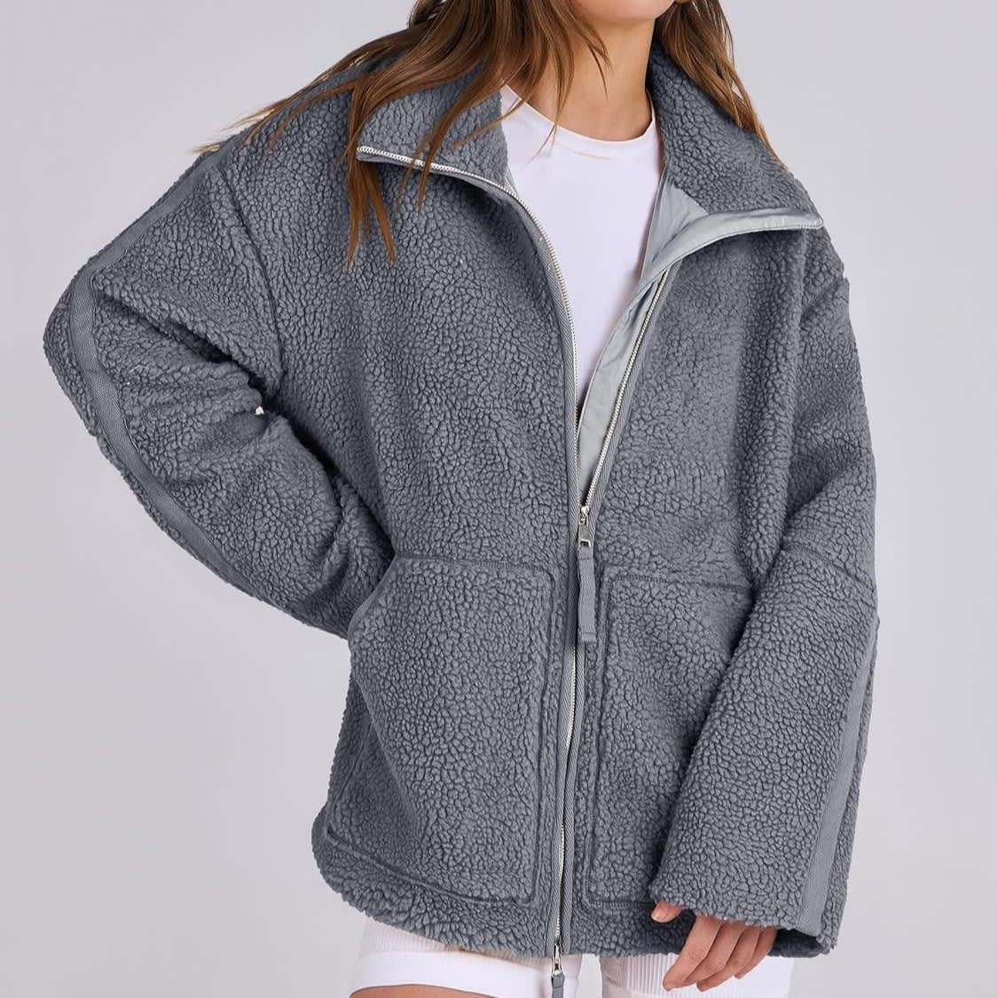 Winter Lapel Zip-up Coat With Pockets Casual Fashion Solid Fleece Jacket Fall Spring Long Sleeve Women's Clothing view 8