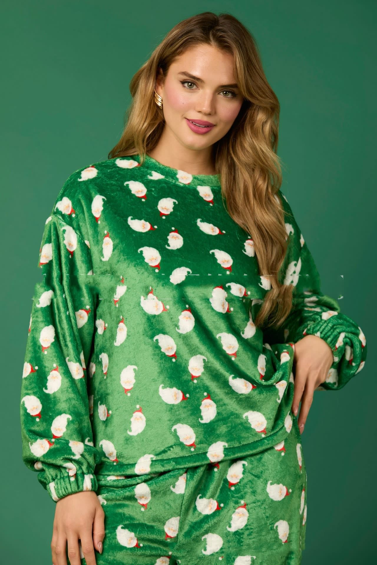 Casual Flannel Pajama Sets For Women 2 Piece Cute Long Sleeve Matching Lounge Shirts Sets Santa Claus Pajamas Homewear view 4
