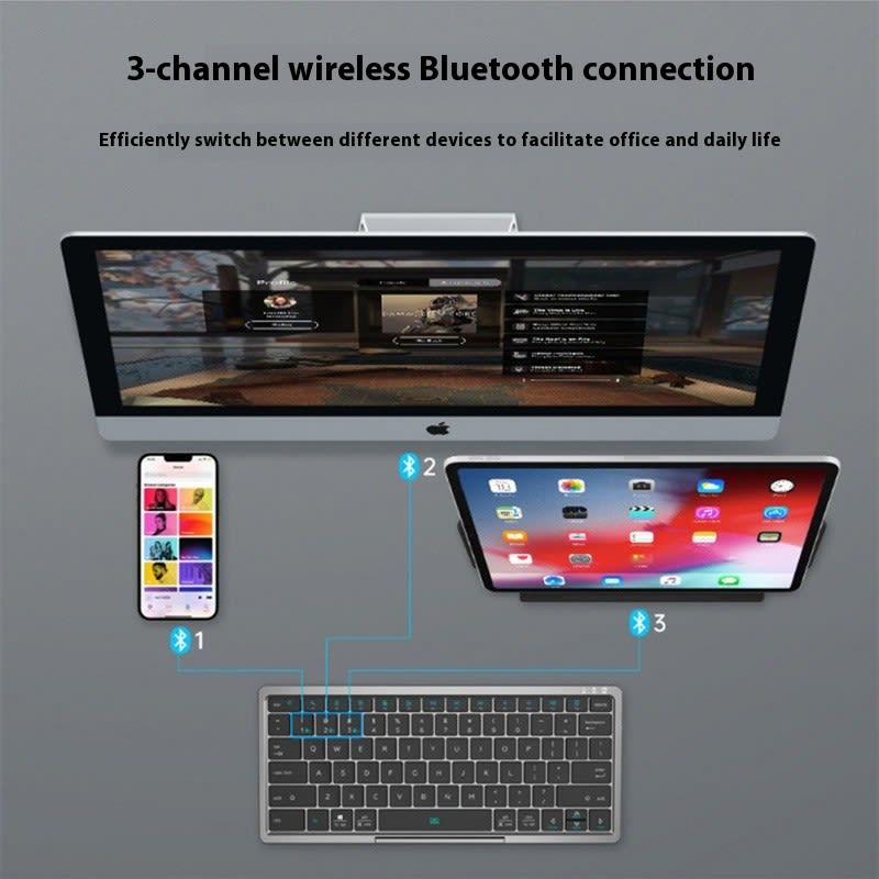 Three-in-one Wireless Bluetooth Touch Pad Wireless Keyboard Leather Sheath Stand Ipad Mobile Phone Universal view 3