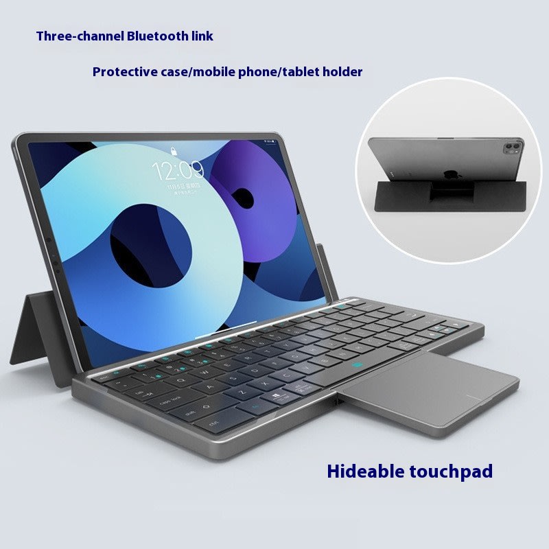 Three-in-one Wireless Bluetooth Touch Pad Wireless Keyboard Leather Sheath Stand Ipad Mobile Phone Universal view 6