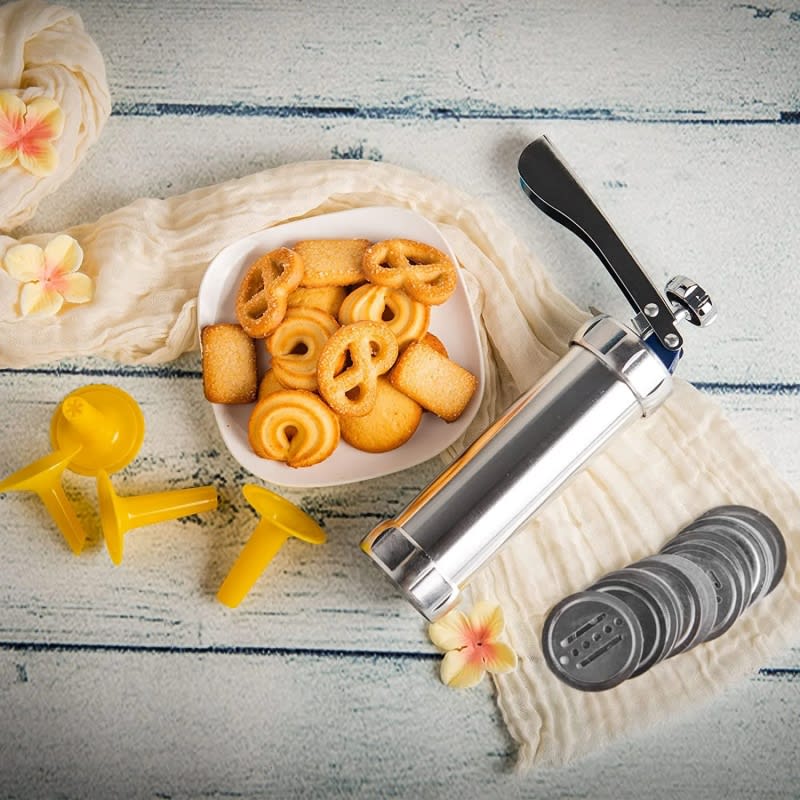 Cookie Press Gun And Icing Set Alloy Churro Maker Cookie Maker With 10 Discs 20 Discs 4 Pastry Tip Biscuit Mold Kitchen Accessories view 10